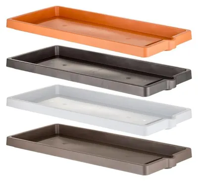 Image de Soucoupe jardinière rectangle "Legno" en plastique - L 91 x l 35 - Taupe