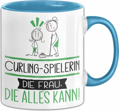 Produktbild von Curling-Spielerin Geschenk Tasse Becher Die Frau Die Allen Kann Geschenkidee für eine Curling-Spielerin Lustig (Blau)