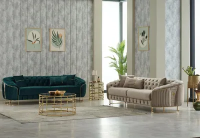 Immagine prodotto di Set di divani Divani imbottiti Divano imbottito a tre posti lusso beige verde set