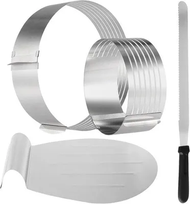 Produktbild von Famanu Taartsnijder Set - Verstellbar für 7 Lagen - 15-30 cm - Silber