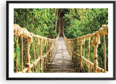 Produktbild von Gerahmtes Poster - Schwarzer Rahmen - Brücke Seil Dschungel - 70x50 cm - Wand Bild - Wanddeko - Wandbilder - Kunstposter - Wandposter - Bilderrahmen - Bilder - Kunstdruck - Wandbild - P2BAA70x50-4319