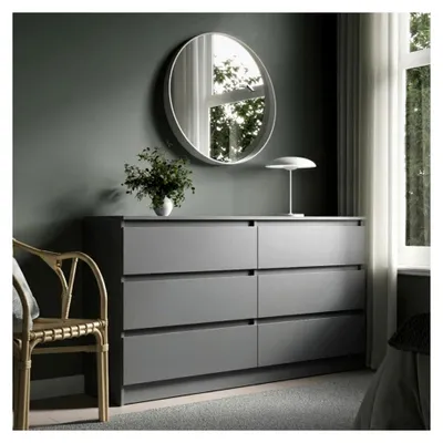 Produktbild von Kommode mit 6 Schubladen aus Holz, Sideboard, Highboard für Schlafzimmer, Wohnzimmer, Flur und Büro | 140x35x78 cm | Anthrazit