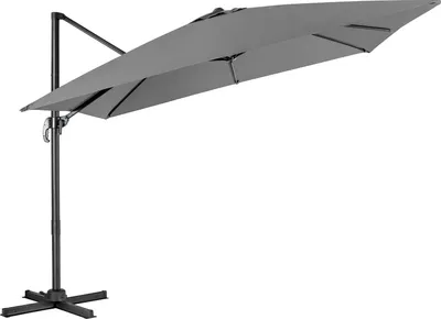 Produktbild von GOPLUS Sonnenschirm, 360° Drehbarer Marktschirm mit 3 Neigungsstufen & Kreuzbasis, grau