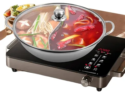 Productafbeelding van Hotpot, roestvrij staal, glazen deksel, diameter 34 cm, gewicht 1,48 kg, multifunctioneel kookgerei