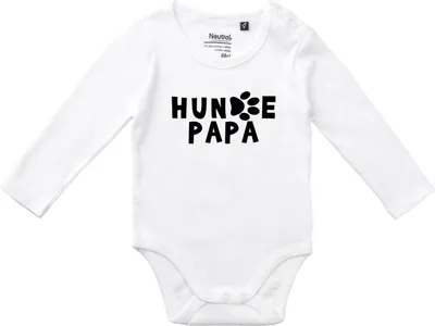 Produktbild von Huuraa Baby Body Hundepapa Tapse 68 White  Baumwolle Fairtrade Langarmbody Geschenkidee