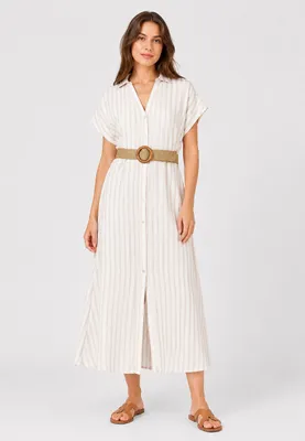 Produktbild von EIGHT 2 NINE Gestreiftes Maxikleid Gürtel Knopfleiste V-Ausschnitt  Größe: S