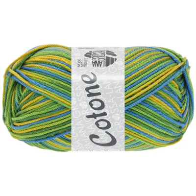 Produktbild von Lana Grossa Cotone Baby/Print/Mouliné/Denim (Baumwoll-Basicgarn), Farbe:352 - Apfel-/Dunkelgrün/Blau/Gelb