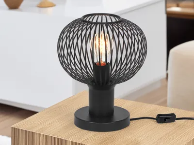 Produktbild von Kleine LED Tischleuchte mit Gitter Lampenschirm, Nachttischlampe Schwarz H: 28cm