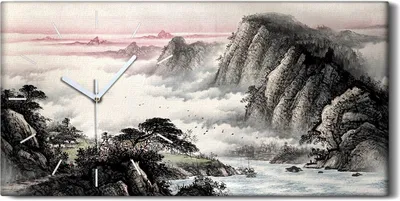 Produktbild von Dekor Leinwand Uhr Wandbilder Quarz 60x30 Chinesische traditionelle Malerei - weiße Hände