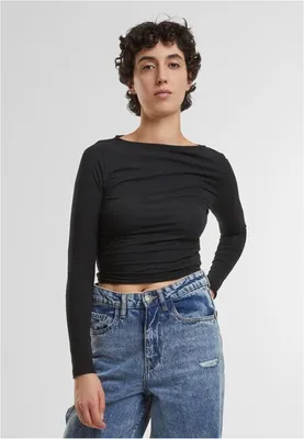 Produktbild von Urban Classics Langarmshirt Damen Ladies Ruffled Super Slim Longsleeve schwarz XL