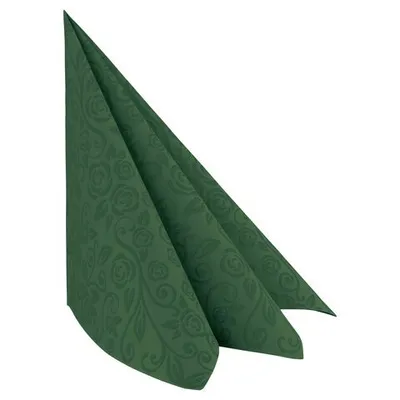 Produktbild von 50x Servietten Airlaid 40x40cm 1/4 -Falz mit Rosenmuster dunkelgrün