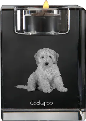 Produktbild von Cockapoo - Kerzenhalter mit Hundefoto, Teelichthalter aus Kristall, personalisiertes Geschenk der Marke Art-Dog