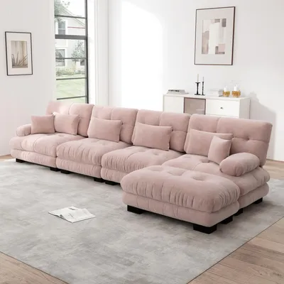 Produktbild von STILVORA Modulares Ecksofa als L-förmiges Couch Set für Wohnzimmer, 4-Sitzer Cloud Couch mit beweglichem Ottoman und DIY-Kombination, Chenille Sofa für komfortables Sitzen