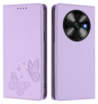 Produktbild von Lederhülle für Oukitel C59 / C59 Pro, Schmetterling Prägung Leder Brieftasche Schutzhülle mit Ständer Violett