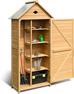 Imagen del producto de Silecomplaza, cobertizo de madera para jardín, armario de exterior, cobertizo resistente a la intemperie, cobertizo de madera, casa de madera, armario para herramientas, 176 x 70 x 36 cm