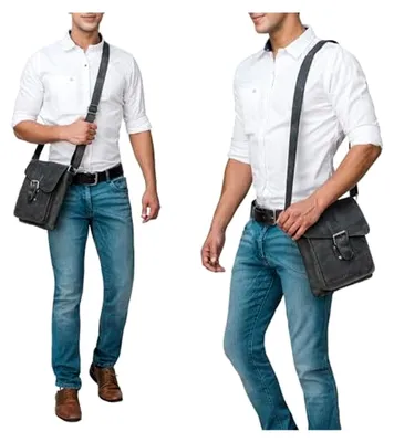 Produktbild von 'Mattia' kleine Umhängetasche Herren Echtleder Vintage - Schultertasche für 10,1 Zoll Tablets & iPads 9,7 Zoll - Messenger Bag & Herrenhandtasche, Farbe:carbon - grau