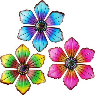 Imagen del producto de Otros elementos de decoración para jardín: decoración de pared, flores de metal (3 unidades), flores de metal forjado de colores, esculturas de pared, adornos para vallas de jardín
