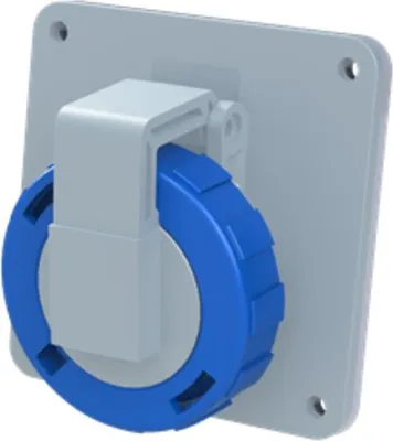 Productafbeelding van Amphenol 16 Ampère CEE inbouwstopcontact, 3-polig (2P+PE), vrouwelijke aansluiting, codering 6h blauw, 200/250V, frequentie 50 en 60Hz - 1 stuk