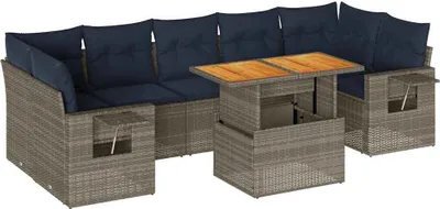 Produktbild von vidaXL 8-tlg. Garten-Sofagarnitur mit Kissen Grau Poly Rattan