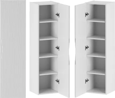 Produktbild von Badezimmer Hochschrank mit 34,5 cm Breite in weiß mit gerillter Front, 1-türig - CALURI-140