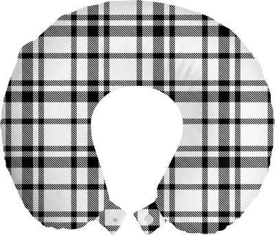 Produktbild von ABAKUHAUS Plaid Reisekissen Nackenstütze, Schwarzweiss-Gitter, Schaumstoff Reiseartikel für Flugzeug und Auto, 30x30 cm, Schwarz-Weiss