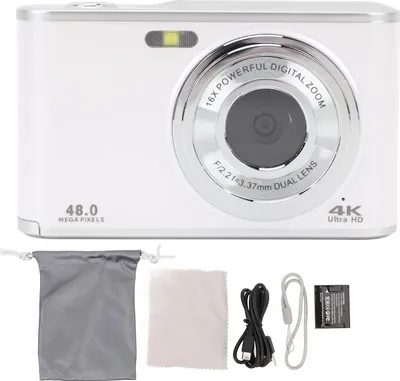 Immagine prodotto di fotocamera digitale 4K con schermo IPS da 2,8 pollici 48MP autofocus selfie per bambini con doppio zoom anteriore posteriore 16x per adolescenti principianti Bianco