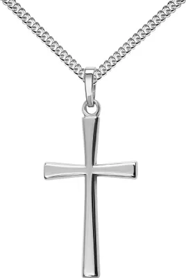 Produktbild von JEVELION Anhänger-Kreuz mit Panzer-Kette formschön für Damen, Herren und Kinder mit abgeflachten Kanten als Kettenanhänger 925 Silber mit Schmuck-Etui