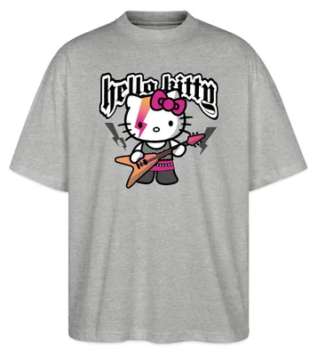 Produktbild von Spreadshirt Hello Kitty E-Gitarre Rock Style Oversize Uni T-Shirt, L, Grau meliert