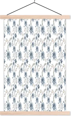Produktbild von MuchoWow® Textilposter Blumen - Muster - Blau 40x60 cm mit holzfarbenen Rahmen - Poster