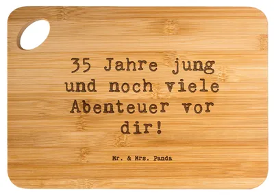 Produktbild von Mr. & Mrs. Panda Hackbrett Spruch 35. Geburtstag Abenteuer - Transparent - Geschenk, Schneidebrett, Frühstücksbrettchen, Jubiläum, holzschneidebrett, Geburtstagssprüche