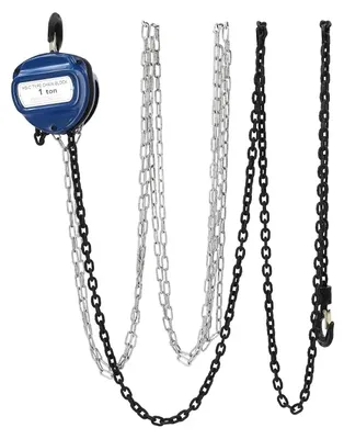 Immagine prodotto di Paranco a catena manuale con motore - Portata 1000 kg - Altezza di sollevamento 3,7 m - Catena in acciaio al manganese G80 da 6 mm - Tripla trasmissione - Colore blu