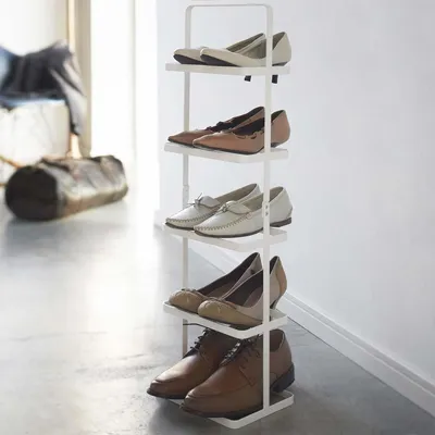 Produktbild von Yamazaki Schuhregal mit 5 Ablagen weiß tragbar platzsparend schmal Metall Schuhablage für 5 Paar Schuhe 22x77x14cm "TOWER"