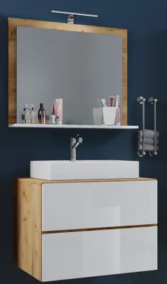 Produktbild von VCM 3-tlg. Waschplatz Waschtisch | Waschbecken Unterschrank Breite 60 cm | Badmöbel Set mit Schubladen Spiegel | Lendas