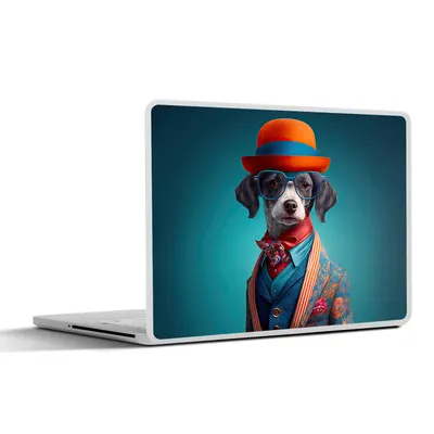 Produktbild von MuchoWow® Laptop Aufkleber Sticker Cover Hund - Jacke - Blumen - Porträt - Blau 30x21 cm - Sticker für Laptop - Selbstklebend