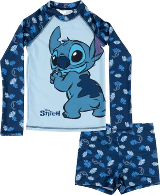 Produktbild von Disney Lilo & Stitch Schwimmset UV-Schutz 30 für Mädchen - Kinder Badeanzug Badeset langarm Shirt und Hose Zweiteiler Blau 122-128