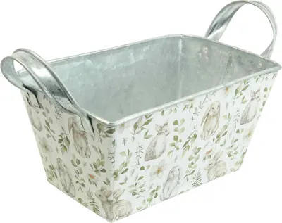 Produktbild von Jardiniere Pflanzkübel Metall Deko Weiß Frühlingshase 20×12,5×10cm