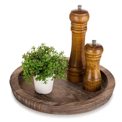 Rustikales Holz-Dekotablett, rund, 28 cm, für Kerzen