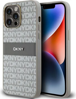 Zdjęcie produktu dla Etui Dkny Leather Mono Stripe & Metal Logo Na Iphone 14 Pro - Beżowe