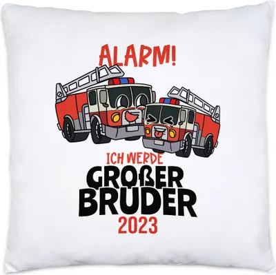 Produktbild von Ich Werde Großer Bruder 2023 Kissen Inkl. Füllung Ankündigung Schwangerschaft Feuerwehr-Auto Alarm Babynews