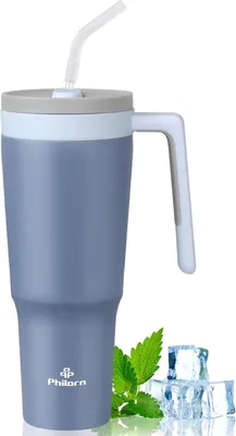 Image de Philorn Gobelet thermique 1.2L avec paille et couvercle, acier inoxydable, anti-fuite