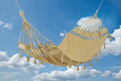 Produktbild von Hängematte Fransen Boho Natur Beige Braun Ibiza Hängeliege Baumwolle 180x100cm
