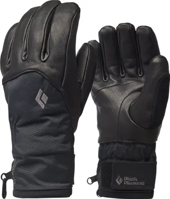 Schwarze Skihandschuhe "Legend Gloves" von Black Diamond; mit Leder- und Textilmaterial; ergonomischem Design und fünf Fingern.