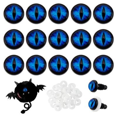 Produktbild von 24 Sets Im Dunkeln leuchtende Sicherheitsaugen für Häkeltiere, 10mm Auge Cabochons Drachenauge Blau leuchtendes Plastik Sicherheitsauge Crochet Eyes mit Unterlegscheiben für gehäkelte
