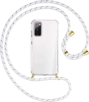 Produktbild von Handykette Backcover-Schutzhülle mit Band (Metall goldfarben) für Samsung Galaxy S20 FE / Lite - weiß/grau