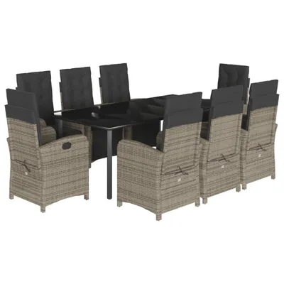 Obrázek produktu pro vidaXL 9dílný zahradní jídelní set s polštáři Grey Poly Rattan