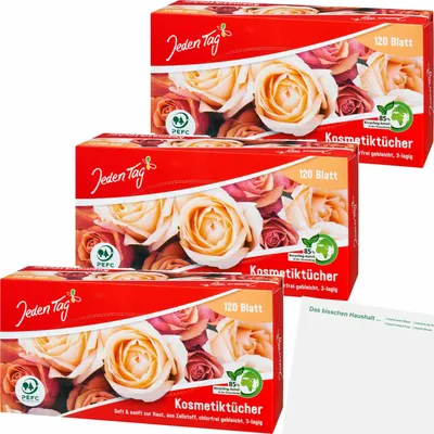 Produktbild von Jeden Tag Kosmetiktücher 3-lagig 3er Pack (3x120Stk) + usy Block
