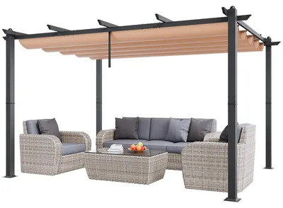 Obrázok produktu pre Pergola – Krytá terasa – Slnečník – Krytá terasa – Výsuvná markíza – Hliníková konštrukcia – 3 x 4 metre