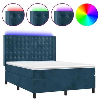 Produktbild von vidaXL Boxspringbett mit Matratze & LED Dunkelblau 140x190 cm Samt