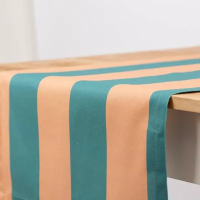 Produktbild von Tischläufer Baumwolle 40x160cm apricot grün gestreift von SCHÖNER LEBEN.