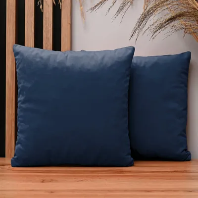 Produktbild von MG Design 2er Set Kissenbezüge 50 x 50 cm in Marineblau - mit Reißverschluss, samtig-weich mit dezentem Schimmer, pflegeleicht & langlebig